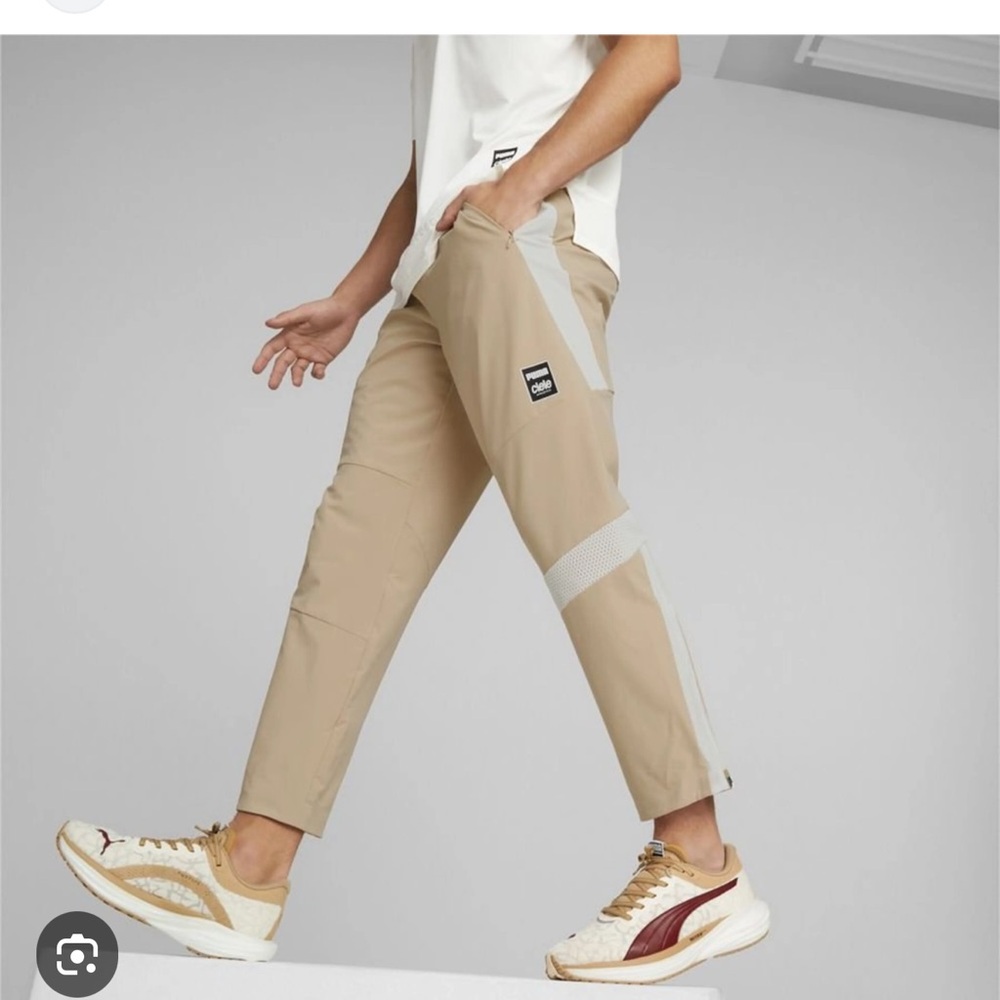 Puma Celia Tan Track Pants M zipped ankles, 4 zipper pockets NWOT see shirt, too